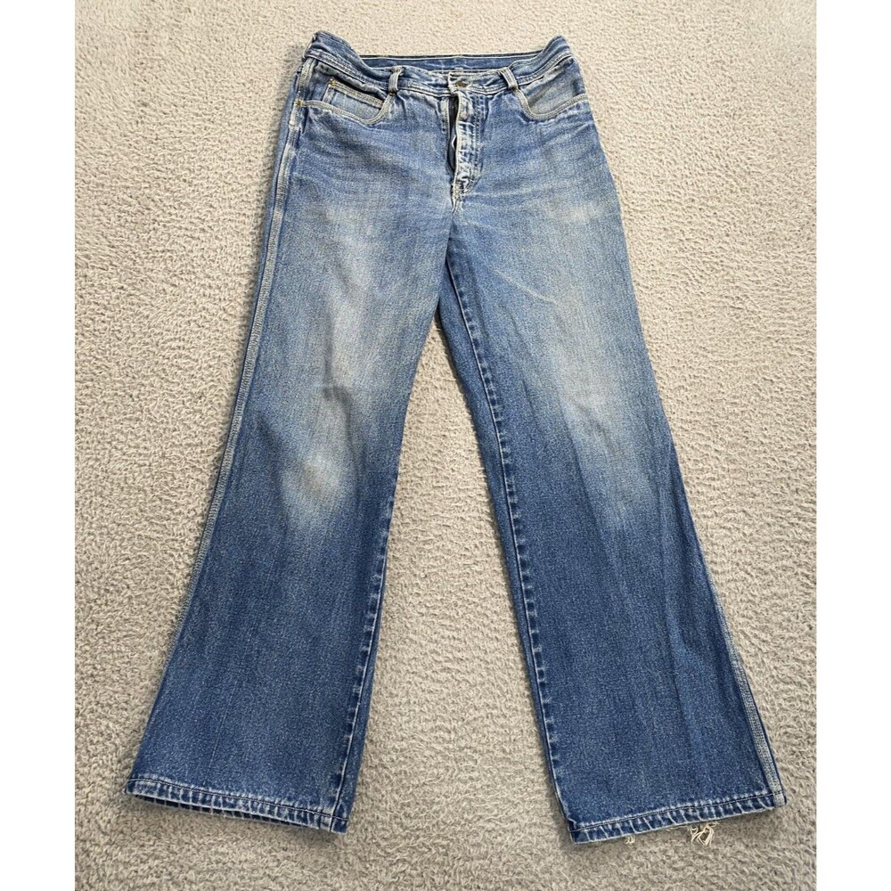 Zeppelin Jeans Mens 30x29 Blue Denim Wide Leg Whiskers Faded Wash Vintage